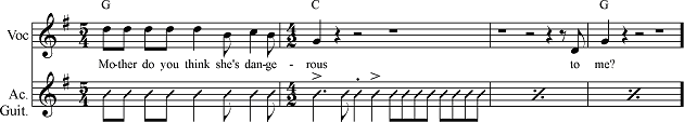 Image of an excerpt of “Mother” on staff notation